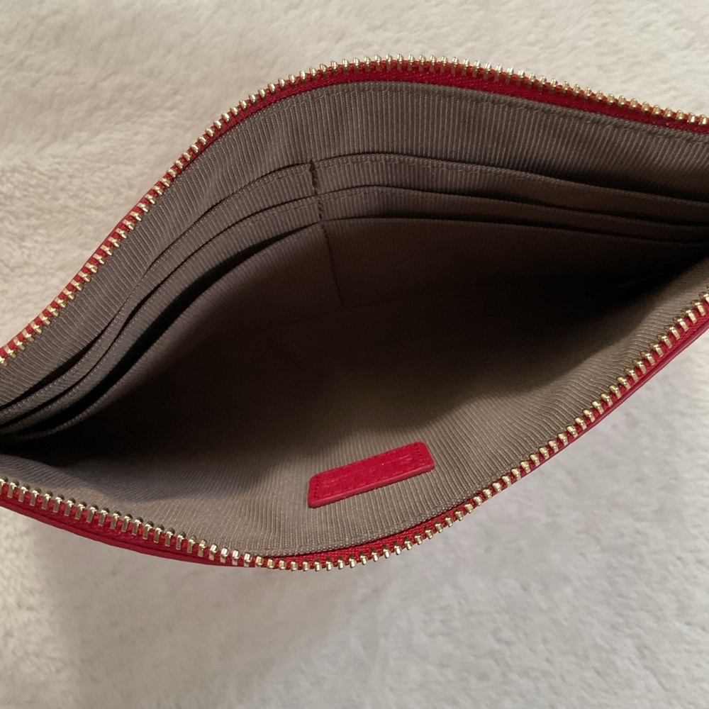 Furla Red Saffiano Leather Wristlet Clutch Wallet Zip Pouch - Picture 11 of 14